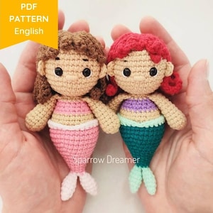 Crochet mini mermaid doll, Amigurumi PATTERN, Kawaii ocean mini toy, Crochet mermaid PDF tutorial in English, Amigurumi crochet doll