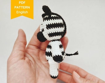 Crochet PATTERN: Crocheted zebra, Mini Safari animal, Easy Amigurumi tutorial, PDF in English