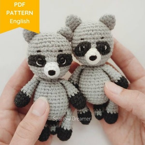 Crochet PATTERN raccoon mini toy, Forest crochet animal, Amigurumi tutorial PDF in Englihs