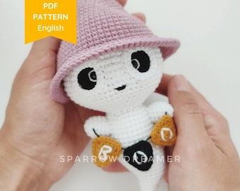 Crochet ghost in a hat, Amigurumi Halloween PATTERN, Easy tutorial PDF file in ENG