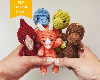 Amigurumi PATTERNS Crochet dinosaurs Bundle 5-in-1 Stuffed mini dinosaurs Pterodactyl Triceratops T-Rex Diplodocus Plesiosaur PDF in English