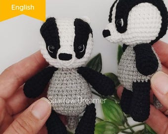 Badger crochet PATTERN, Crochet mini forest animals, Amigurumi badger PDF tutorial in English