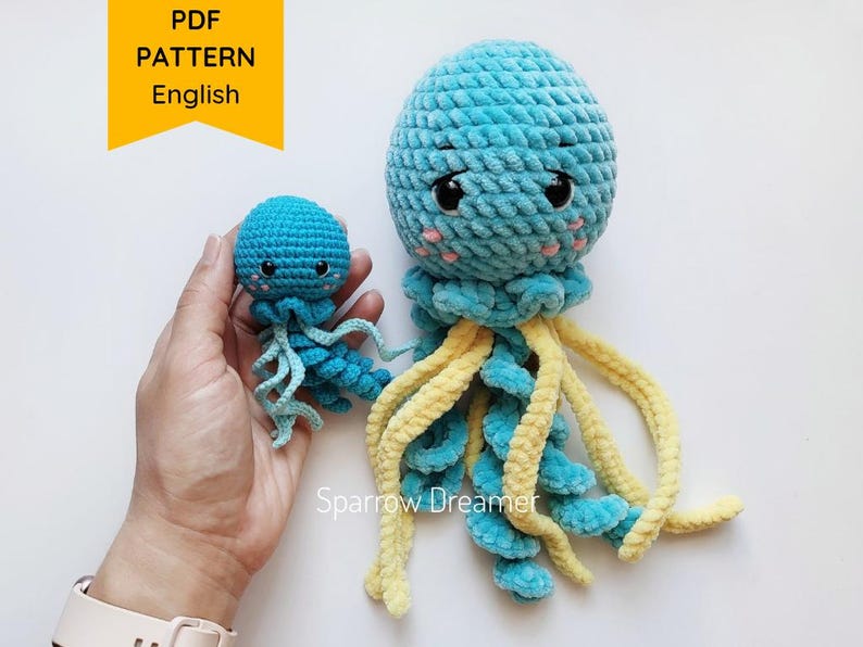 Haakpatroon zeedieren amigurumi: 5-in-1 bundel voor schildpad, pelikaan, kwal, zeepaardje en octopus (pdf in ENG) afbeelding 11