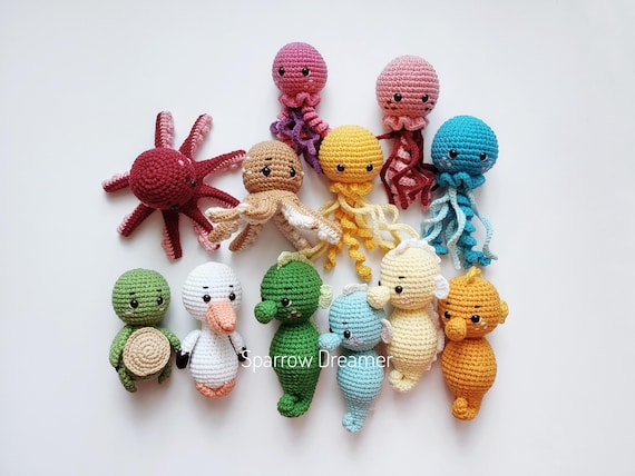 Amigurumi Sea Creatures Crochet Pattern: Bundle 5-in-1 for Turtle, Pelican, Jellyfish, Seahorse, Octopus (PDF in ENG)