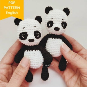 Crochet PATTERN: Panda bear toy, Crocheted mini jungle animal, Amigurumi PDF in English Crochet panda pattern