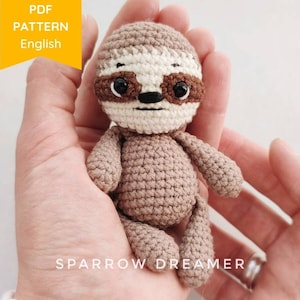 Mini sloth crochet PATTERN, Crocheted jungle animal, Easy Amigurumi tutorial, PDF in English only