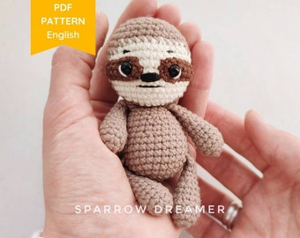 Crochet PATTERN tiny sloth toy Easy crochet sloths pattern Crochet jungle animals PDF tutorial in English only