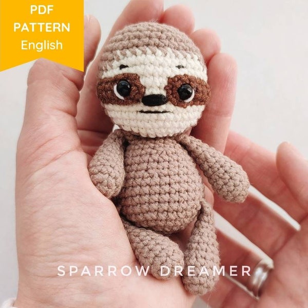 Crochet PATTERN tiny sloth toy Easy crochet sloths pattern Crochet jungle animals PDF tutorial in English only