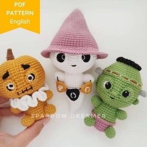 Crochet Halloween toys PATTERN, Amigurumi bundle 3-in-1, Crochet ghost, Zombie, Pumpkin, PDF in ENG