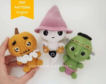 Crochet Halloween toys PATTERN, Amigurumi bundle 3-in-1, Crochet ghost, Zombie, Pumpkin, PDF in ENG