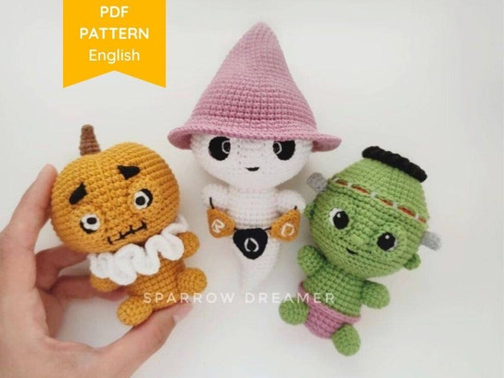 Crochet Halloween toys PATTERN, Amigurumi bundle 3-in-1, Crochet ghost, Zombie, Pumpkin, PDF in ENG