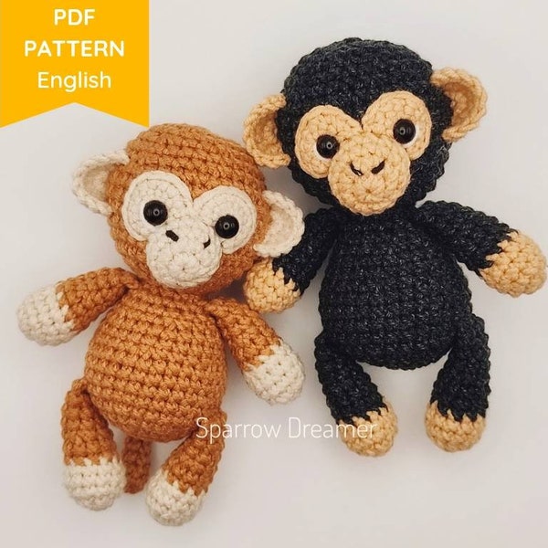 Amigurumi PATTERN Crochet monkey Mini Safari animals Chimpanzee crochet pattern PDF tutorial in English