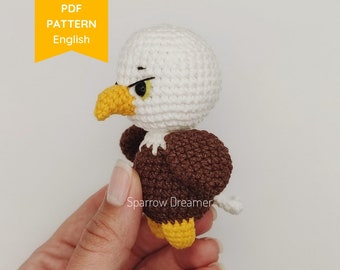 Amigurumi PATTERN Crochet eagle PDF tutorial in English Crochet wood bird Mini forest animals Eagle crochet pattern