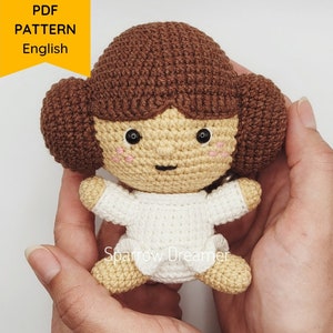 Little doll crochet PATTERN, Princess from the movie, Easy to follow Amigurumi tutorial, Crochet popular character, PDF in ENG