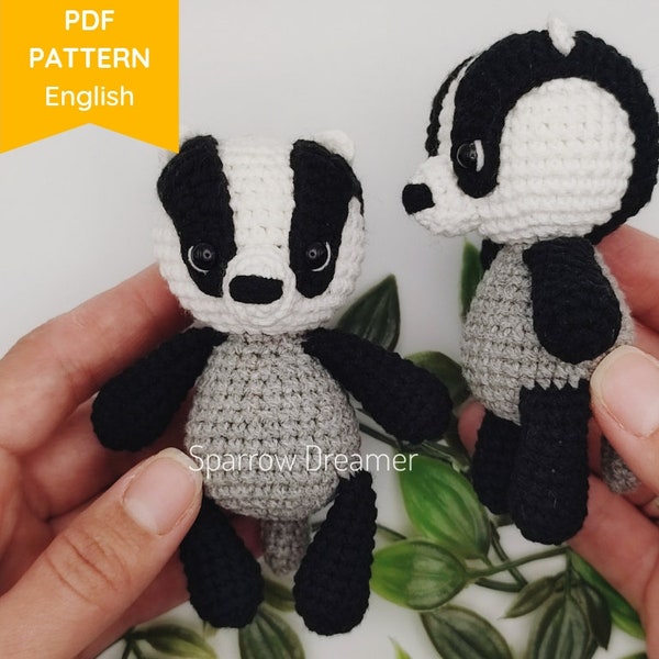 PATTERN: Crochet badger, Badger crochet pattern, Mini forest animals, PDF tutorial in English