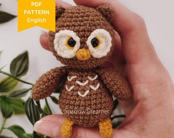 Amigurumi PATTERN Crochet owl PDF tutorial in English Crochet mini woods animals Owl crochet pattern