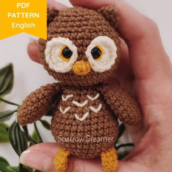 Amigurumi PATTERN Crochet owl PDF tutorial in English Crochet mini woods animals Owl crochet pattern