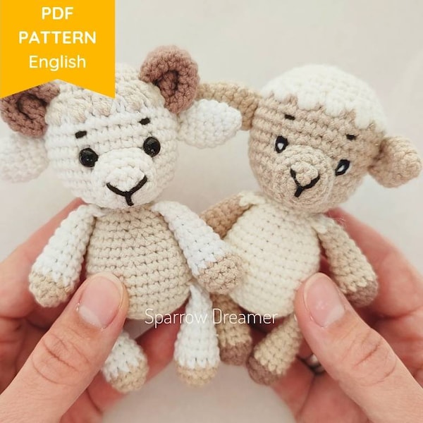 Amigurumi PATTERN Mini sheep toy Crochet lamb Farm mini animals PDF tutorial in English