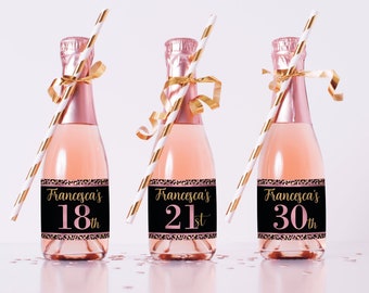 Mini champagnefles etiketten, 18e verjaardag cadeau meisje, 21e verjaardagsdecoratie, 21e verjaardagscadeau voor haar