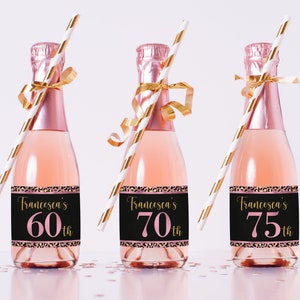 Champagne Bottle Labels - 60th Birthday Party Favors - 70 Birthday Decorations - 70th Birthday Party - 75th Birthday Favors