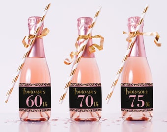 Champagner Flaschenetiketten - 60 Geburtstag Gastgeschenke - 70 Geburtstag Dekorationen - 70 Geburtstag Party - 75 Geburtstag Gastgeschenke