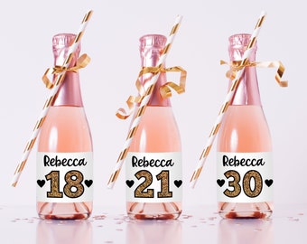 Mini Champagne Bottle Labels, 18th Birthday Gift Girl,  21st Birthday Decorations, 21st Birthday Gift for Her, 30th Birthday Decorations
