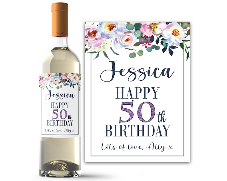 Personalized 50th Birthday Gift for Women Custom Wine