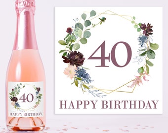 Mini Champagne Bottle Labels - 40th Birthday Decoration - 40th Birthday Gifts for Women - 40th Birthday Party Favors