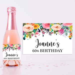 Mini Champagne Bottle Labels - 70th Birthday Party Favors - 0 Birthday Decorations - 0th Birthday Party Favors - 75th Birthday Favors