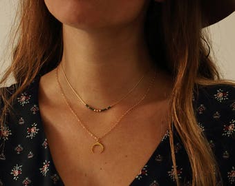 Two Bohemian necklaces in Gold filled / Gold silver necklace / Gold Choker / Moon necklace