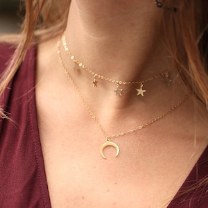 Two Bohemian necklaces in Gold filled / Gold silver necklace / Gold Choker / Moon necklace