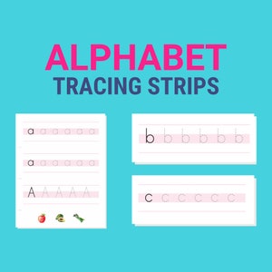 Alphabet Tracing Worksheets Printable - Letter Tracing Strips - Handwriting Practice Sheets - Preschool Kindergarten Homeschool PDF