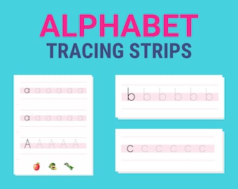 Alphabet Tracing Worksheets Printable - Letter Tracing Strips - Handwriting Practice Sheets - Preschool Kindergarten Homeschool PDF