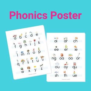 Alphabet Sounds and Digraphs Phonics Poster Chart - Montessori Preschool Homeschooling - PRINT Letters Handwriting Poster - Phonics Cards