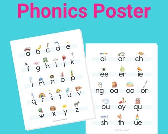 Alphabet Sounds and Digraphs Phonics Poster Chart - Montessori Preschool Homeschooling - PRINT Letters Handwriting Poster - Phonics Cards