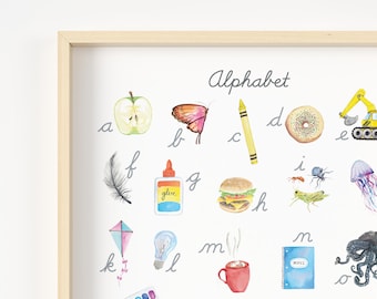 Watercolor Montessori Alphabet Poster, ABC Phonics Print (Digital Download)
