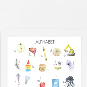 Beginning Sounds Alphabet Poster Watercolor, Children's Wall Art, Montessori Poster, Montessori Classroom Materials Toddler Homeschool