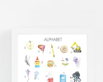Watercolor Alphabet Poster, Phonics Wall Art (Digital Download)