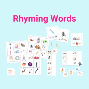 Reimige Wörter Aktivitäten - Montessori Karten Reimspiele - Reimende Streichholz Bilder - Reimkarten Montessori - Kleinkind Lernen - Clip Karte