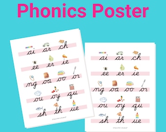 Cursive Phonics Poster – Alphabet Sounds, Digraphs (Digital Download)