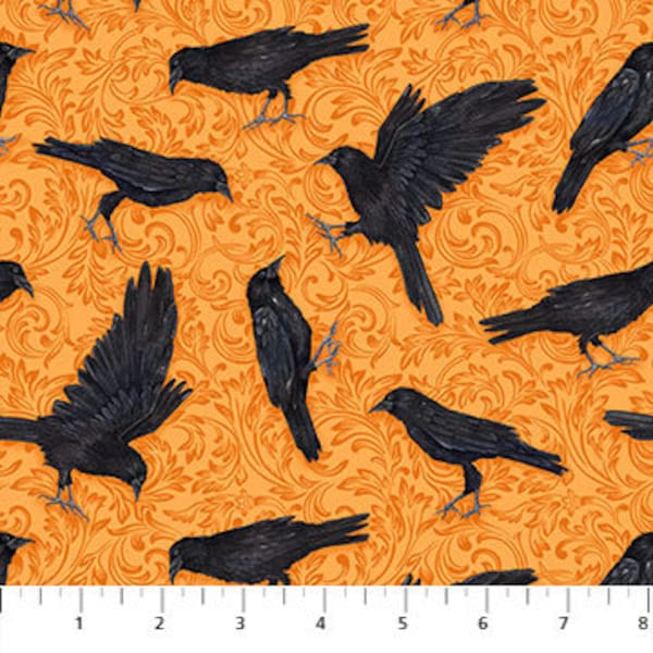 Candelabra Crows on Orange 24763-55 from Northcott Fabrics