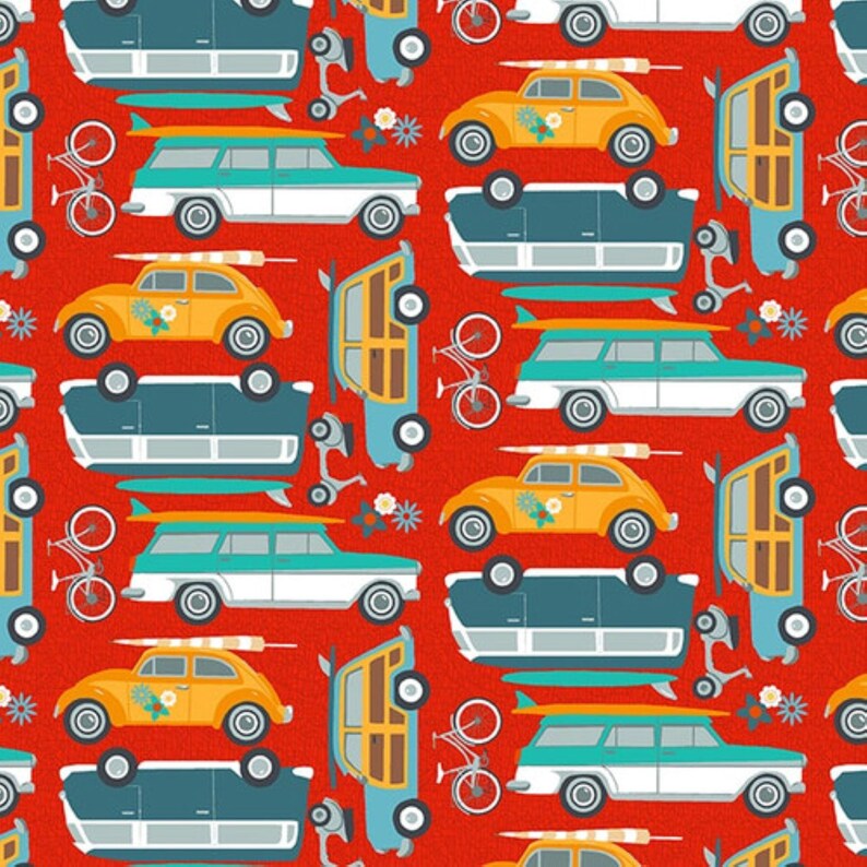 Surf's Up! Scooters and Bicycles on a Soft Gold Background 1165-44 from Henry Glass Fabrics image 3