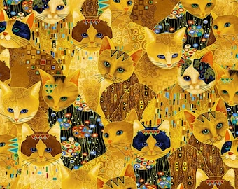 Cleo Golden Bejeweled Cats 1881-Gold by Timeless Treasures