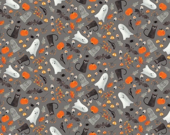 Halloween Fabric: Ghosts, Cats, Pumpkins, Tombstones - Timeless Treasures
