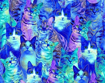 Bijoux Cat Fabric with Gold Metallic Accents 2241-BLUE from Timeless Treasures Fabrics