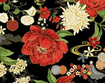 Lotus Garden Large Scale Floral CM3661-Blk by Chong A-Hwang for Timeless Treasures Fabrics