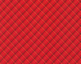 Holiday Charms Red Bias Plaid Fabric with Gold Metallic Accents M20968-3 by Robert Kaufman Fabrics