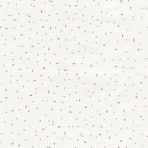 May include: White fabric with a scattered pattern of small red and blue dots.
