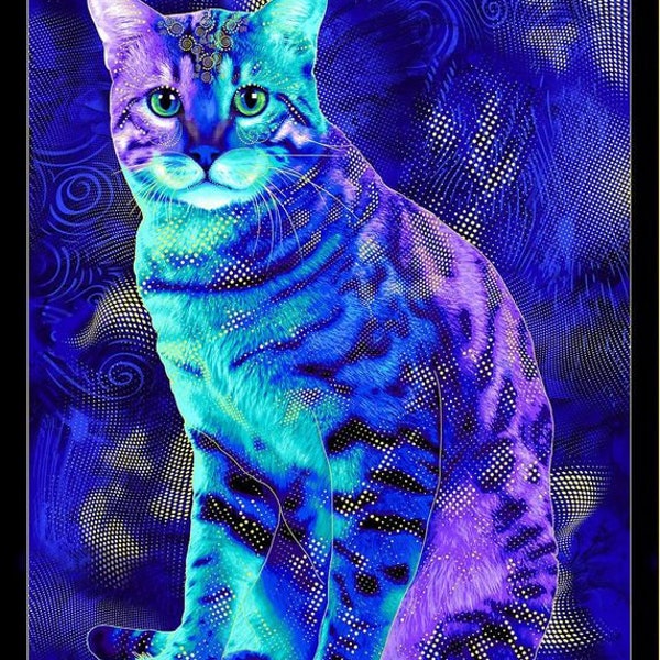 Bijoux Blue Cat Panel 2240-Royal from Timeless Treasures