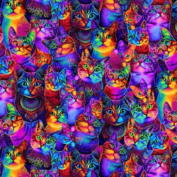 Wild Cat Multi Color Packed Cats CD3031-Multi from Timeless Treasures Fabrics